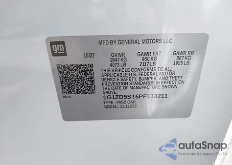 2023 Chevrolet Malibu Fwd 1Lt z USA, uszkodzony, nr VIN 1G1ZD5ST6PF113211